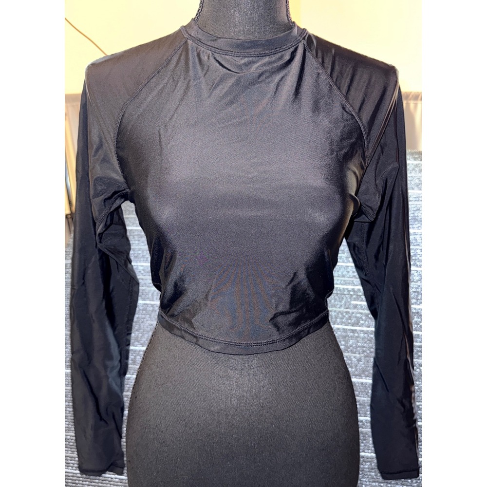 Shade & Shore Rash Guard Women S Black NEW Cropped Long Sleeve Swim Top